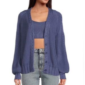 Gianni Bini Cable Knit Cardigan Set Blue XS